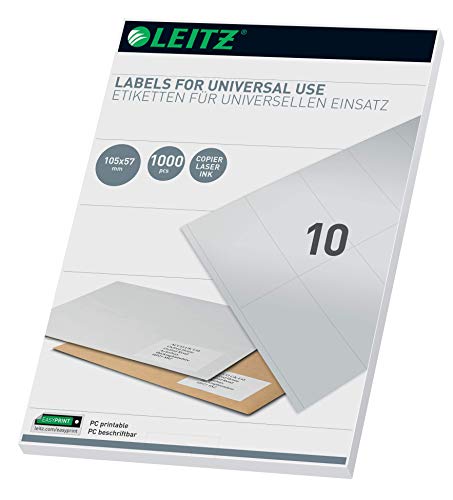 Leitz PC-beschriftbare Universal Etiketten 105 x 57 mm, Weiß, 61750001 von Leitz