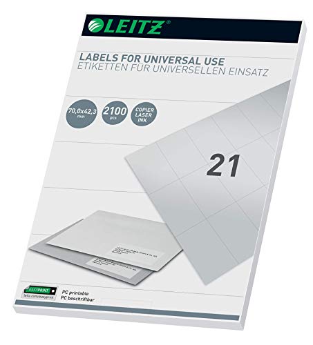 Leitz PC-beschriftbare Universal Etiketten 70 x 42.3 mm, Weiß, 61780001 von Leitz