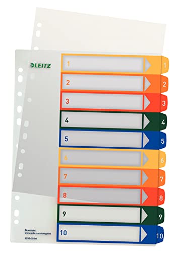 Leitz PC-beschriftbares Register, A4, PP, extrabreit, mehrfarbig (Zahlen 1-10 / 10er Pack) von Leitz