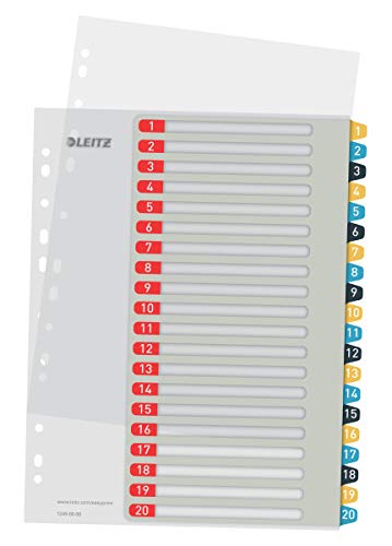Leitz PC-beschriftbares Register in A4 Format, 1-20, 10er Pack, Robust, Mehrfarbig, Cosy-Serie, 12490000 von Leitz