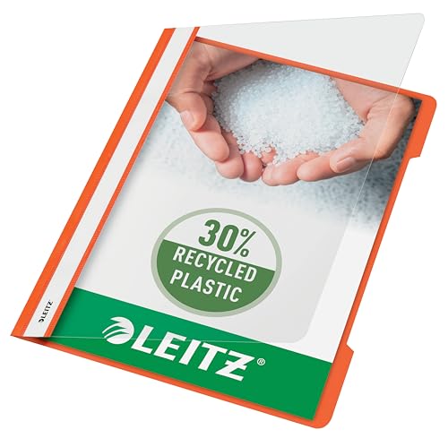 Leitz Schnellhefter A4, 25er Pack, Plastik-Hefter, Robuste PVC-Hartfolie, Transparenter Vorderdeckel, Orange, 41910045 von Leitz