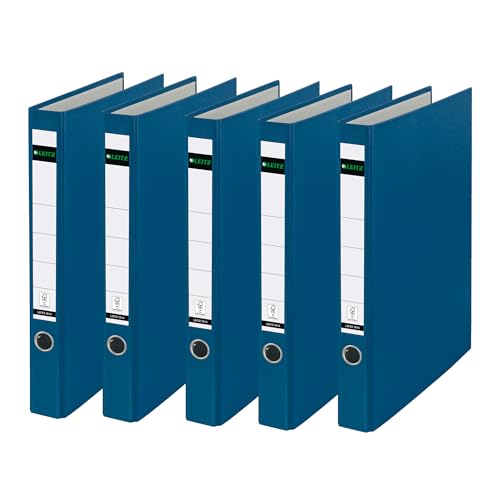 Leitz Plastik-Ringordner ohne Schlitze A4, 5er Pack, Blau, 3,5 cm Rückenbreite, PP-laminierter Einband, 10140035 Leitz Plastik-Ringordner ohne Schlitze A4, 5er Pack, Blau, 3,5 cm Rückenbreite, PP-laminierter Einband, 10140035 von Leitz