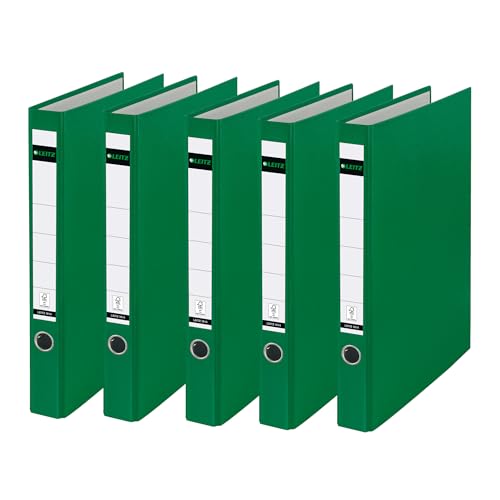 Leitz Plastik-Ringordner ohne Schlitze A4, 5er Pack, Grün, 3,5 cm Rückenbreite, PP-laminierter Einband, 10140055 Leitz Plastik-Ringordner ohne Schlitze A4, 5er Pack, Grün, 3,5 cm Rückenbreite, PP-laminierter Einband, 10140055 von Leitz