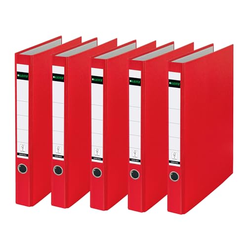 Leitz Plastik-Ringordner ohne Schlitze A4, 5er Pack, Rot, 3,5 cm Rückenbreite, PP-laminierter Einband, 10140025 Leitz Plastik-Ringordner ohne Schlitze A4, 5er Pack, Rot, 3,5 cm Rückenbreite, PP-laminierter Einband, 10140025 von Leitz