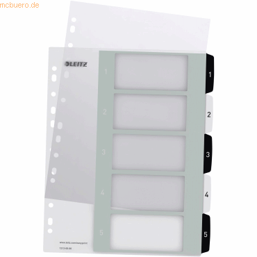 Leitz Plastikregister Wow 1-5 beschriftbar A4 PP 5 Blatt weiß/schwarz Leitz Plastikregister Wow 1-5 beschriftbar A4 PP 5 Blatt weiß/schwarz von Leitz