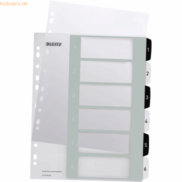 Leitz Plastikregister Wow 1-6 beschriftbar A4 PP 6 Blatt weiß/schwarz Leitz Plastikregister Wow 1-6 beschriftbar A4 PP 6 Blatt weiß/schwarz von Leitz