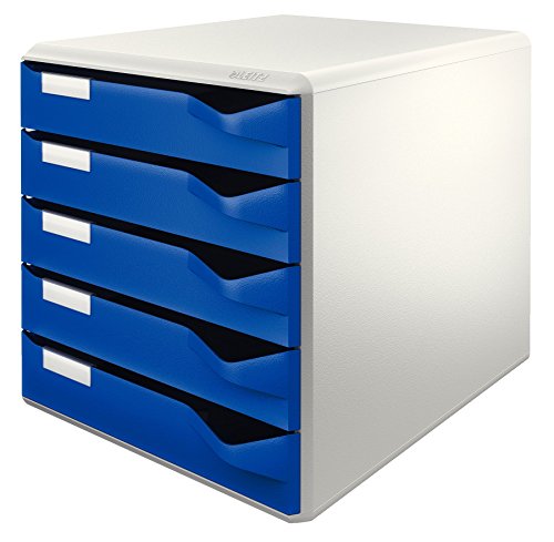Leitz Post-Set mit 5 Schubladen, Schubladenset zur Aufbewahrung von Dokumenten und Büromaterialien, Blau, 52800035 von Leitz