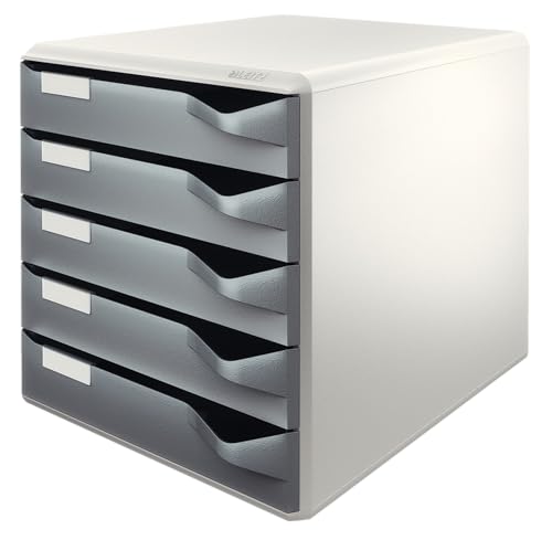 Leitz Post-Set mit 5 Schubladen, Schubladenset zur Aufbewahrung von Dokumenten und Büromaterialien, Grau, 52800089 von Leitz