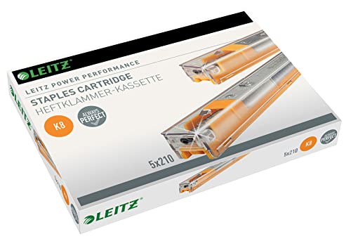 Leitz Power Performance Heavy-Duty Heftklammerkassetten K8, Verzinkt, Box mit 5 Kassetten, 5 x 210 Heftklammern, 55920000 von Leitz
