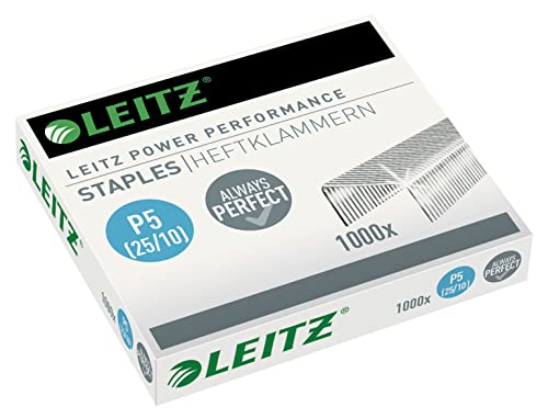 Leitz Power Performance Heavy-Duty Heftklammern P5 (25/10), Verzinkt, Box mit 1000 Heftklammern, 55740000 von Leitz