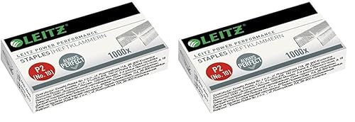 Leitz Power Performance Heftklammern P2 (Nr. 10), Verzinkt, Box mit 1000 Heftklammern, 55770000 (Packung mit 2) von Leitz