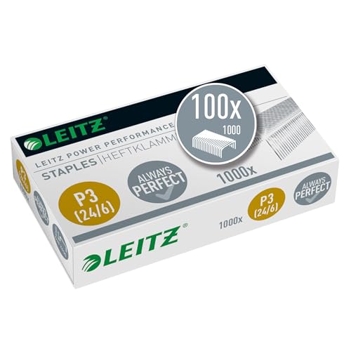 Leitz Power Performance Heftklammern P3, 100 x 1000 Stück, Verzinkt, 55700000 24/6mm Leitz Power Performance Heftklammern P3, 100 x 1000 Stück, Verzinkt, 55700000 24/6mm von Leitz