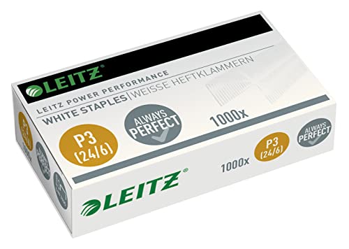 Leitz Power Performance Heftklammern P3 (24/6), 1000 Stück, Verzinkt, Weiß, 55540000 von Leitz