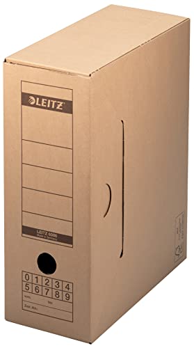 Leitz Premium Archiv-Schachtel mit Verschlusslasche, 120 mm Rückenbreite, Aktenkarton A4, Aufbewahrungsboxen für 15 Hängemappen, 100 % recycelbar, Faltbare Kartonverpackung, 10 Stück, Braun, 60860000 von Leitz
