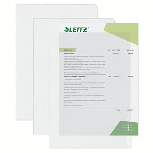 Leitz Premium Sichthüllen-Set, 10 Stück, A4 Format, Farblos mit glänzender Oberfläche, 0,15 mm PVC-Hartfolie, Dokumentenecht, 41003003 von Leitz