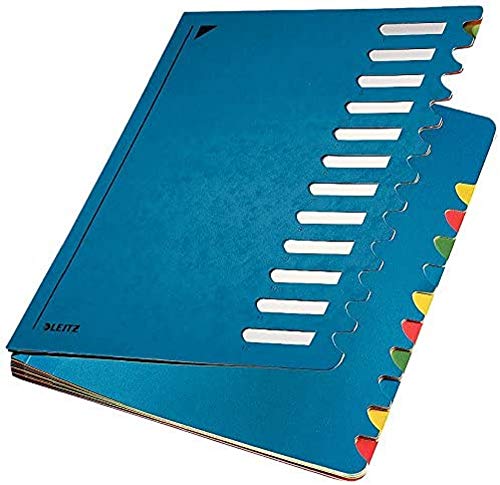 Leitz Pultordner, A4, 12 Fächer, Farbige Trennblätter, 3 Sichtlöcher, Karton, Blau, 59120035 von Leitz