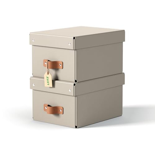 Leitz Puro Aufbewahrungsbox mit Deckel, Klein, 2er-Set, stapelbar, 7 L, Organizer-Box für Regale und Schränke, aus FSC-Karton, für Büro und Home Office, 20 x 28 x 15 cm, Beige von Leitz