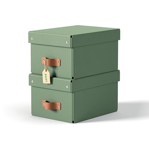 Leitz Puro Aufbewahrungsbox mit Deckel, Klein, 2er-Set, stapelbar, 7 L, Organizer-Box für Regale und Schränke, aus FSC-Karton, für Büro und Home Office, 20 x 28 x 15 cm, Grün von Leitz