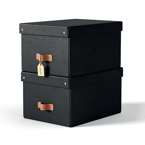 Leitz Puro Aufbewahrungsbox mit Deckel, Medium, 2er-Set, Box 17 L, stapelbar, Organizer-Box für Regale und Schränke, FSC-Karton, für Büro und Home Office, 27 x 37 x 20 cm, Schwarz Leitz Puro Aufbewahrungsbox mit Deckel, Medium, 2er-Set, Box 17 L, stapelbar, Organizer-Box für Regale und Schränke, FSC-Karton, für Büro und Home Office, 27 x 37 x 20 cm, Schwarz von Leitz
