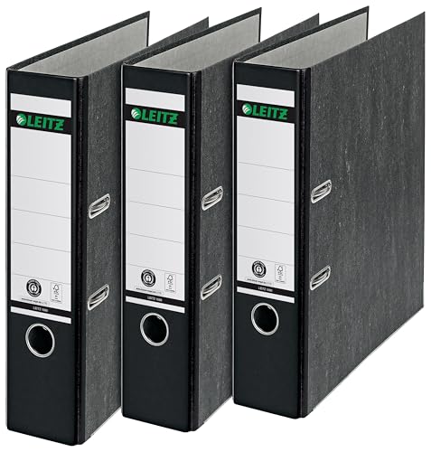 Leitz Qualitäts-Ordner, 3er-Pack, Wolkenmarmor-Papier, A4, 8 cm Rückenbreite, Schwarz, 310305095 Leitz Qualitäts-Ordner, 3er-Pack, Wolkenmarmor-Papier, A4, 8 cm Rückenbreite, Schwarz, 310305095 von Leitz