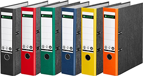 Leitz Qualitäts-Ordner, Wolkenmarmor-Papier, A4 (‎6er Pack | Breit) schwarz, rot, grün, blau, gelb und orange von Leitz