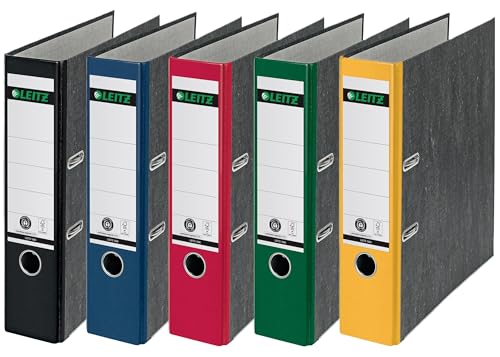 Leitz Qualitäts-Ordner, das Original, DIN A4 Aktenordner 8 cm breit, Wolkenmarmor-Papier, Recycling-Ordner, Blauer Engel, Mit 180° Mechanik, Höchste Stabilität (Breit, Sortiert, 5 Stück) von Leitz
