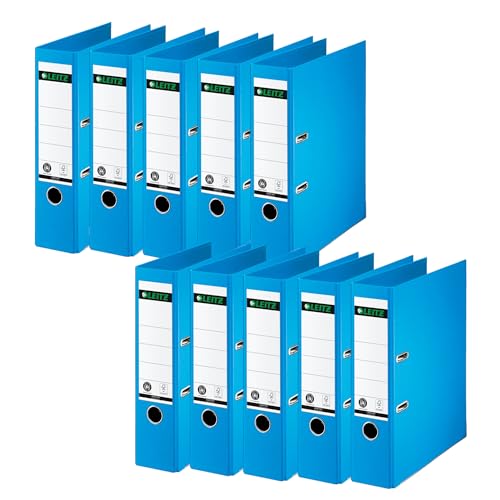 Leitz Qualitäts-Ordner 180°, 10er Pack, A4, 8 cm Rückenbreite, Spezialpapierkaschierung in Leinenprägung, Blauer Engel, Hellblau, 10070030 Leitz Qualitäts-Ordner 180°, 10er Pack, A4, 8 cm Rückenbreite, Spezialpapierkaschierung in Leinenprägung, Blauer Engel, Hellblau, 10070030 von Leitz