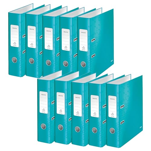 Leitz Qualitäts-Ordner 180°, 10er Pack, A4, 8 cm Rückenbreite, laminierte Graupappe, Eisblau, WOW Serie, Design kann variieren, 10050051 Leitz Qualitäts-Ordner 180°, 10er Pack, A4, 8 cm Rückenbreite, laminierte Graupappe, Eisblau, WOW Serie, Design kann variieren, 10050051 von Leitz