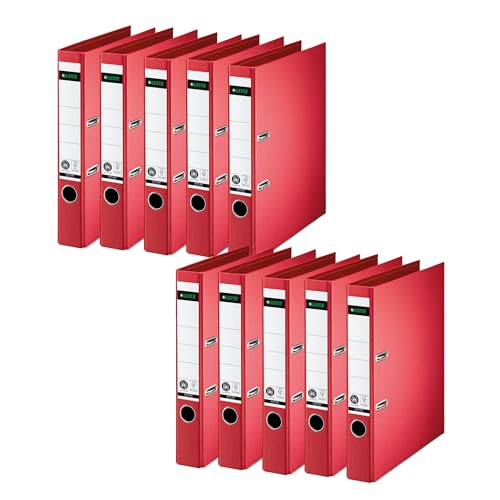 Leitz Qualitäts-Ordner 180°, 10er Pack, A4, schmal, 5,2 cm Rückenbreite, Spezialpapierkaschierung in Leinenprägung, Blauer Engel, Rot, 10080025 Leitz Qualitäts-Ordner 180°, 10er Pack, A4, schmal, 5,2 cm Rückenbreite, Spezialpapierkaschierung in Leinenprägung, Blauer Engel, Rot, 10080025 von Leitz