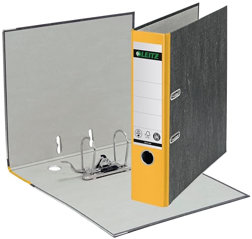 Leitz Qualitäts-Ordner 180°, 20er Pack, A4, klimaneutral, 100% recycelter Karton, 8 cm Rückenbreite, Wolkenmarmor-Papier (Gelb) von Leitz