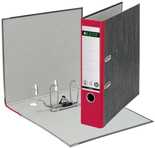 Leitz Qualitäts-Ordner 180°, 20er Pack, A4, klimaneutral, 100% recycelter Karton, 8 cm Rückenbreite, Wolkenmarmor-Papier (Rot) von Leitz