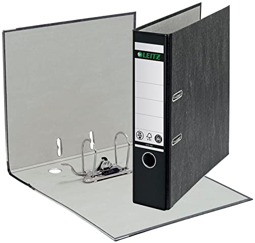 Leitz Qualitäts-Ordner 180°, 20er Pack, A4, klimaneutral, 100% recycelter Karton, 8 cm Rückenbreite, Wolkenmarmor-Papier (Schwarz) von Leitz