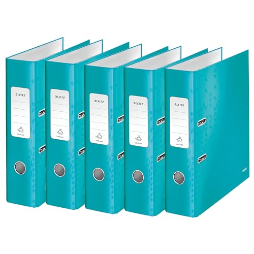 Leitz Qualitäts-Ordner 180°, 5er Pack, A4, 8 cm Rückenbreite, laminierte Graupappe, Eisblau, WOW Serie, Design kann variieren, 10054051 Leitz Qualitäts-Ordner 180°, 5er Pack, A4, 8 cm Rückenbreite, laminierte Graupappe, Eisblau, WOW Serie, Design kann variieren, 10054051 von Leitz
