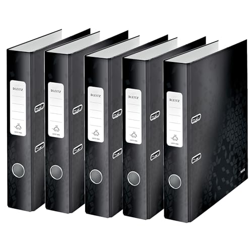 Leitz Qualitäts-Ordner 180°, 5er Pack, A4, schmal, 5,2 cm Rückenbreite, laminierte Graupappe, Schwarz, WOW Serie, 10064095 Leitz Qualitäts-Ordner 180°, 5er Pack, A4, schmal, 5,2 cm Rückenbreite, laminierte Graupappe, Schwarz, WOW Serie, 10064095 von Leitz