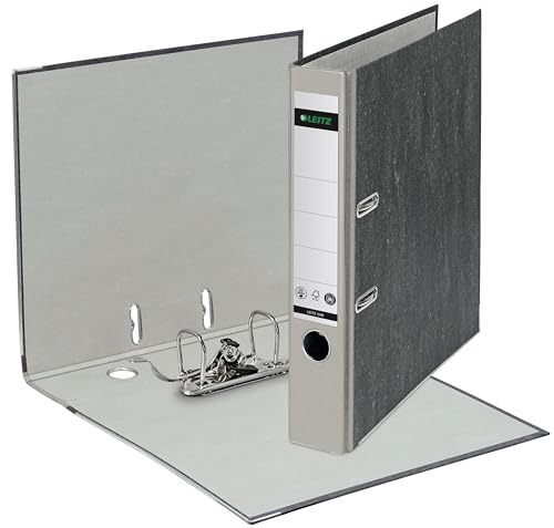 Leitz Qualitäts-Ordner 180°, A4, klimaneutral, 100% recycelter Karton, Schmal, 5,2 cm Rückenbreite, Wolkenmarmor-Papier (10 Stück, Grau) von Leitz
