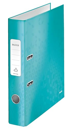 Leitz Qualitäts-Ordner 180°, A4, schmal, 5,2 cm Rückenbreite, laminierte Graupappe, Eisblau, WOW Serie, 10064051 von Leitz