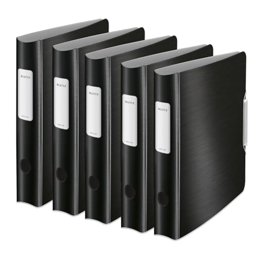 Leitz Qualitäts-Ordner 180° Active Style, 5er Pack, A4, Schmal, Satin Schwarz, Abgerundeter Rücken mit 6,5 cm Rückenbreite, Gummibandverschluss, Leichtes Polyfoam, 11090094 Leitz Qualitäts-Ordner 180° Active Style, 5er Pack, A4, Schmal, Satin Schwarz, Abgerundeter Rücken mit 6,5 cm Rückenbreite, Gummibandverschluss, Leichtes Polyfoam, 11090094 von Leitz