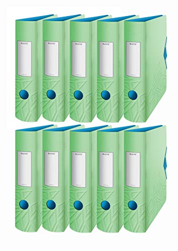 Leitz Qualitäts-Ordner 180° Active Urban Chic, A4, abgerundeter Rücken mit 82 cm Breite, Gummizugverschluss, leichter Polyfoam (grün, 10 Ordner/82 mm) von Leitz