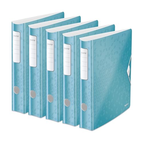 Leitz Qualitäts-Ordner 180° Active WOW, 5er Pack, A4, Schmal, Abgerundeter Rücken, 6,5 cm breit, Gummibandverschluss, Leichtes Polyfoam, Plastik-Ordner, WOW Serie, Eisblau, 11070051 Leitz Qualitäts-Ordner 180° Active WOW, 5er Pack, A4, Schmal, Abgerundeter Rücken, 6,5 cm breit, Gummibandverschluss, Leichtes Polyfoam, Plastik-Ordner, WOW Serie, Eisblau, 11070051 von Leitz