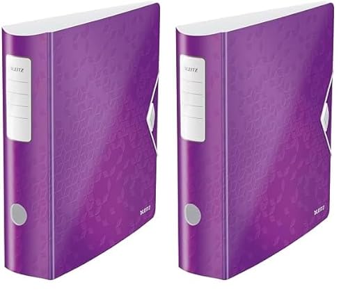 Leitz Qualitäts-Ordner 180° Active WOW, A4, Breit, Abgerundeter Rücken, 8,2 cm breit, Gummibandverschluss, Leichtes Polyfoam, Plastik-Ordner, WOW Serie, Violett, 11060062 (Packung mit 2) von Leitz