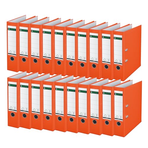 Leitz Qualitäts-Ordner 180° Plastik, 20er Pack, A4, Orange, 8,2 cm Rückenbreite, PP-laminierter Einband, 10105045 von Leitz