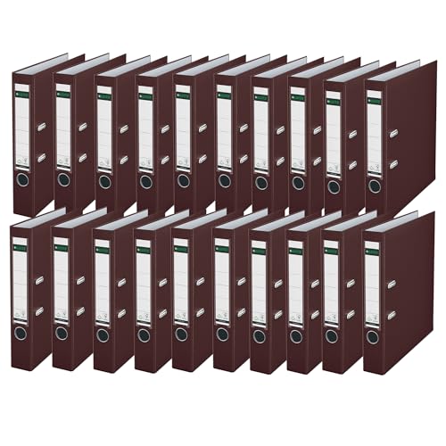 Leitz Qualitäts-Ordner 180° Plastik, 20er Pack, A4, Schmal, Braun, 5,2 cm Rückenbreite, PP-laminierter Einband, 10155075 von Leitz