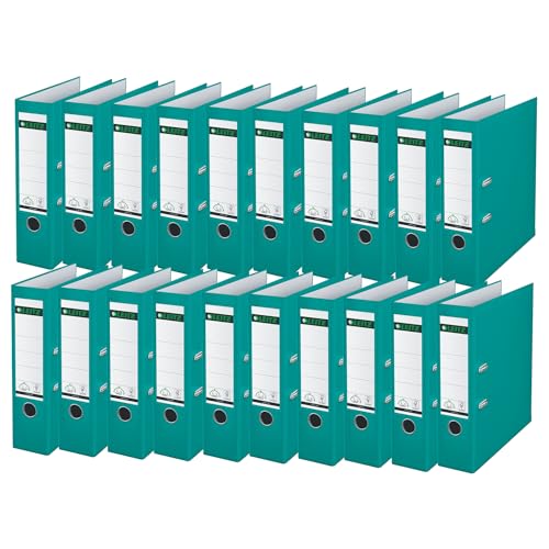 Leitz Qualitäts-Ordner 180° Plastik, 20er Pack, A4, Türkis, 8,2 cm Rückenbreite, PP-laminierter Einband, 10105052 Leitz Qualitäts-Ordner 180° Plastik, 20er Pack, A4, Türkis, 8,2 cm Rückenbreite, PP-laminierter Einband, 10105052 von Leitz