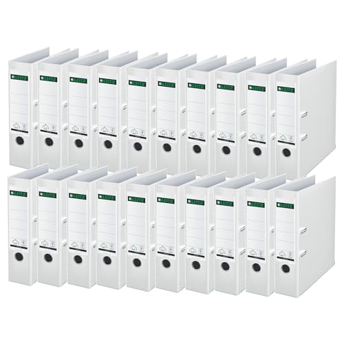 Leitz Qualitäts-Ordner 180° Plastik, 20er Pack, A4, Weiß, 8,2 cm Rückenbreite, PP-laminierter Einband, 10105001 Leitz Qualitäts-Ordner 180° Plastik, 20er Pack, A4, Weiß, 8,2 cm Rückenbreite, PP-laminierter Einband, 10105001 von Leitz