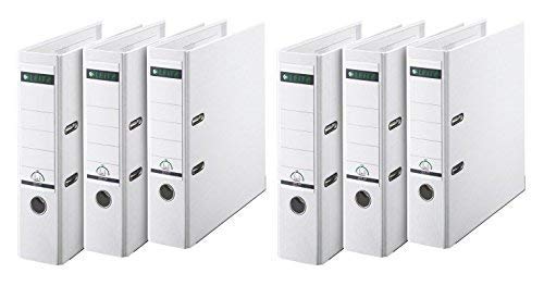 Leitz Qualitäts-Ordner Plastik 180A mit Schlitzen A4 , 6er Sparpack Pack (2 x 3 Stück) weiß, breit von Leitz