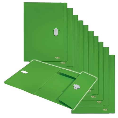Leitz Recycle Dokumentenmappe A4, 10er Pack, Für 150 Blatt, Kunststoff-Ordner in Premium-Qualität mit Gummibändern, 100 % recycelbar, Umweltfreundlich, Recycle Serie, Grün, 46220055 von Leitz