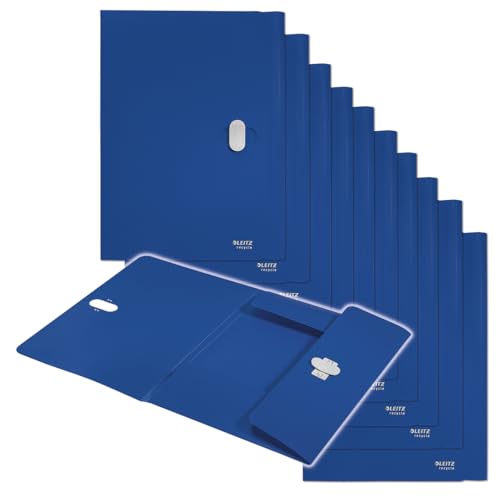 Leitz Recycle Dokumentenmappe A4, 10er Pack, Für 150 Blatt, Kunststoff-Ordner in Premium-Qualität mit Gummibändern, 100 % recycelbar, Umweltfreundlich, Recycle Serie, Blau, 46220035 von Leitz