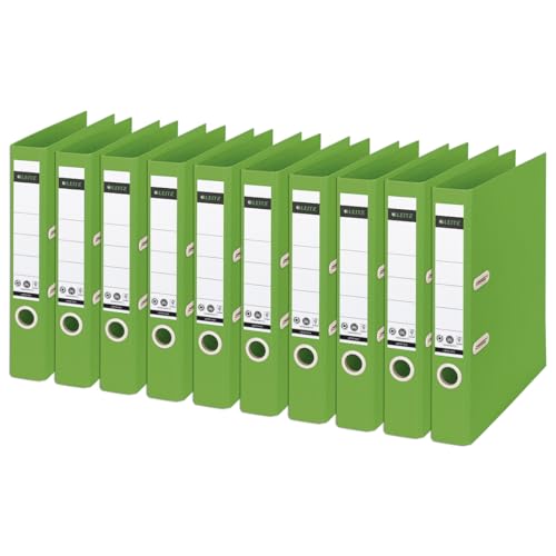 Leitz Recycle Qualitäts-Ordner 180° A4, 10er Pack, 5 cm Rückenbreite, Für 350 Blatt, 100 % recycelbares PP und recycelter Karton, Umweltfreundlich, Recycle Serie, Grün, 10190055 von Leitz