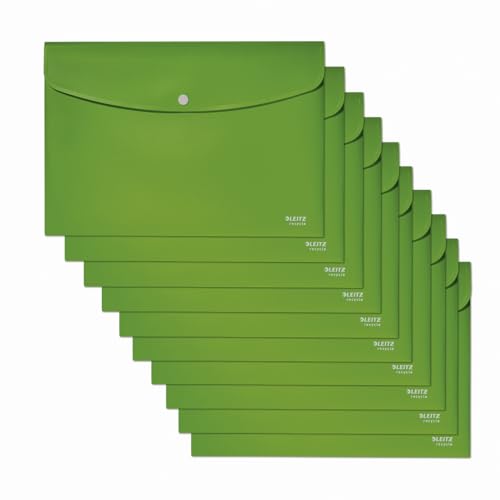 Leitz Recycle Sammelmappe A4, 10er Pack, Für 60 Blatt, Ordner mit Knopfverschluss, 100 % recycelbar, Klimaneutral, Umweltfreundlich, Recycle Serie, Grün, 46780055 von Leitz