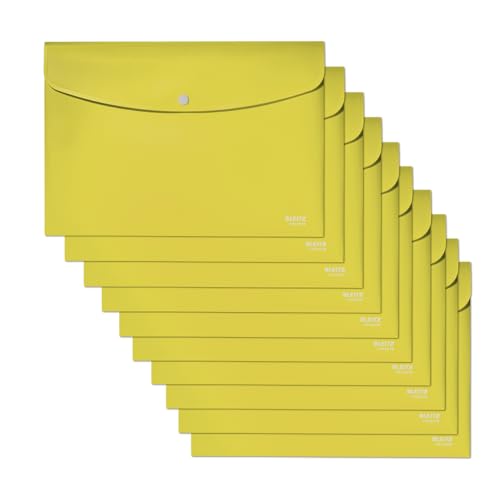 Leitz Recycle Sammelmappe A4, 10er Pack, Für 60 Blatt, Ordner mit Knopfverschluss, 100 % recycelbar, Umweltfreundlich, Recycle Serie, Gelb, 46780015 von Leitz
